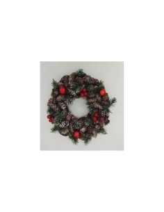 CORONA BACCHE ROSSE E PIGNE D28CM su TreG Ingrosso