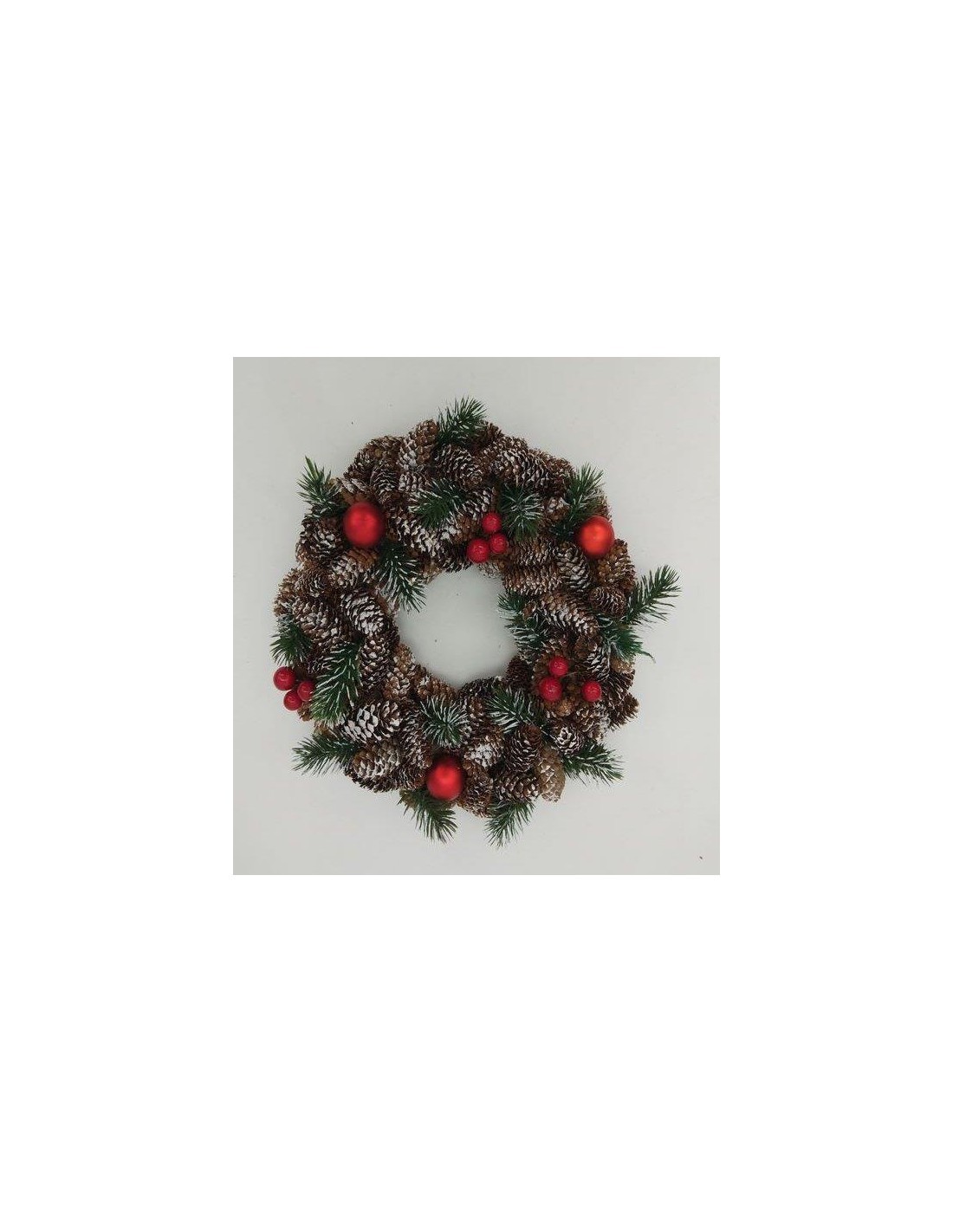 CORONA BACCHE ROSSE E PIGNE D28CM su TreG Ingrosso