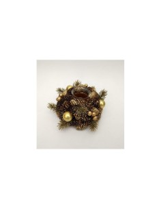 PORTACANDELA 17X8CM BACCHE ORO E PIGNE su TreG Ingrosso