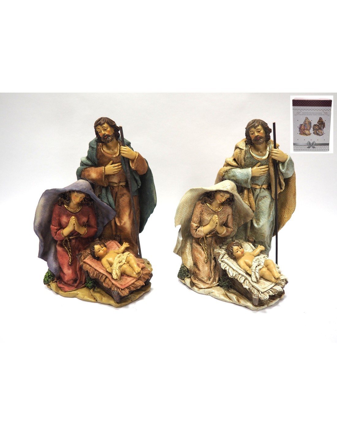 NATIVITA PEZZO UNICO SU BASE 20,5X14X13CM VESTE TESSUTO su TreG Ing...