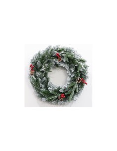 CORONA PINO INNEVATA D50CM CON BACCHE ROSSE su TreG Ingrosso