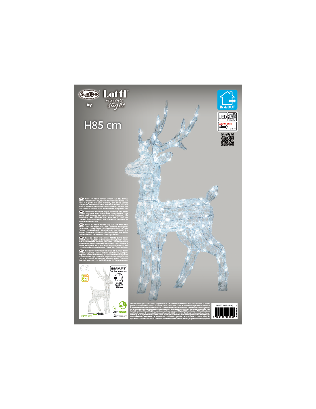 RENNA 3D 63846 85CM 120LED BIANCO su TreG Ingrosso