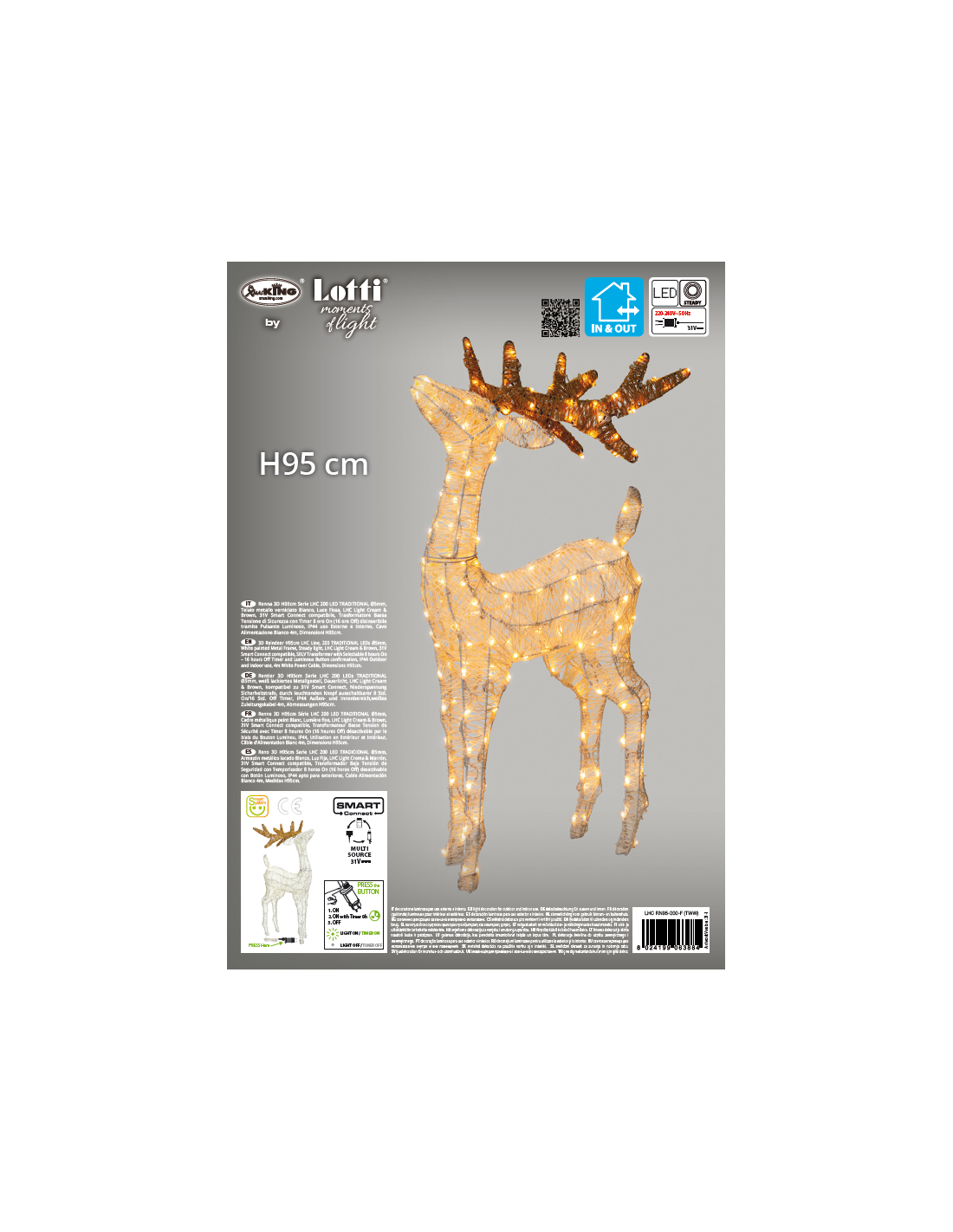 RENNA 3D H95CM SERIE LHC 200 LED TRADITIONAL Ø5MM, TELAIO METALLO V...