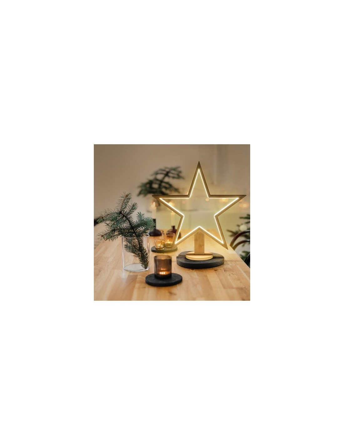 STELLA CON BASE H55CM DLW LEGNO SBIANCATO SOFT WHITE, ILLUMINAZIONE...