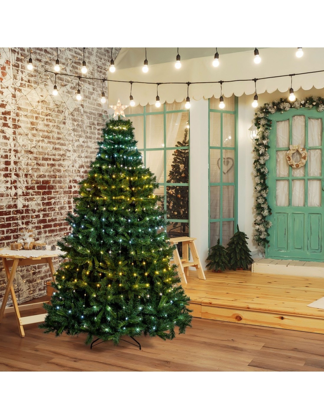 TENDA MANTELLO VERDE H195CM + PUNTALE STELLA PER DECORARE ALBERI NA...