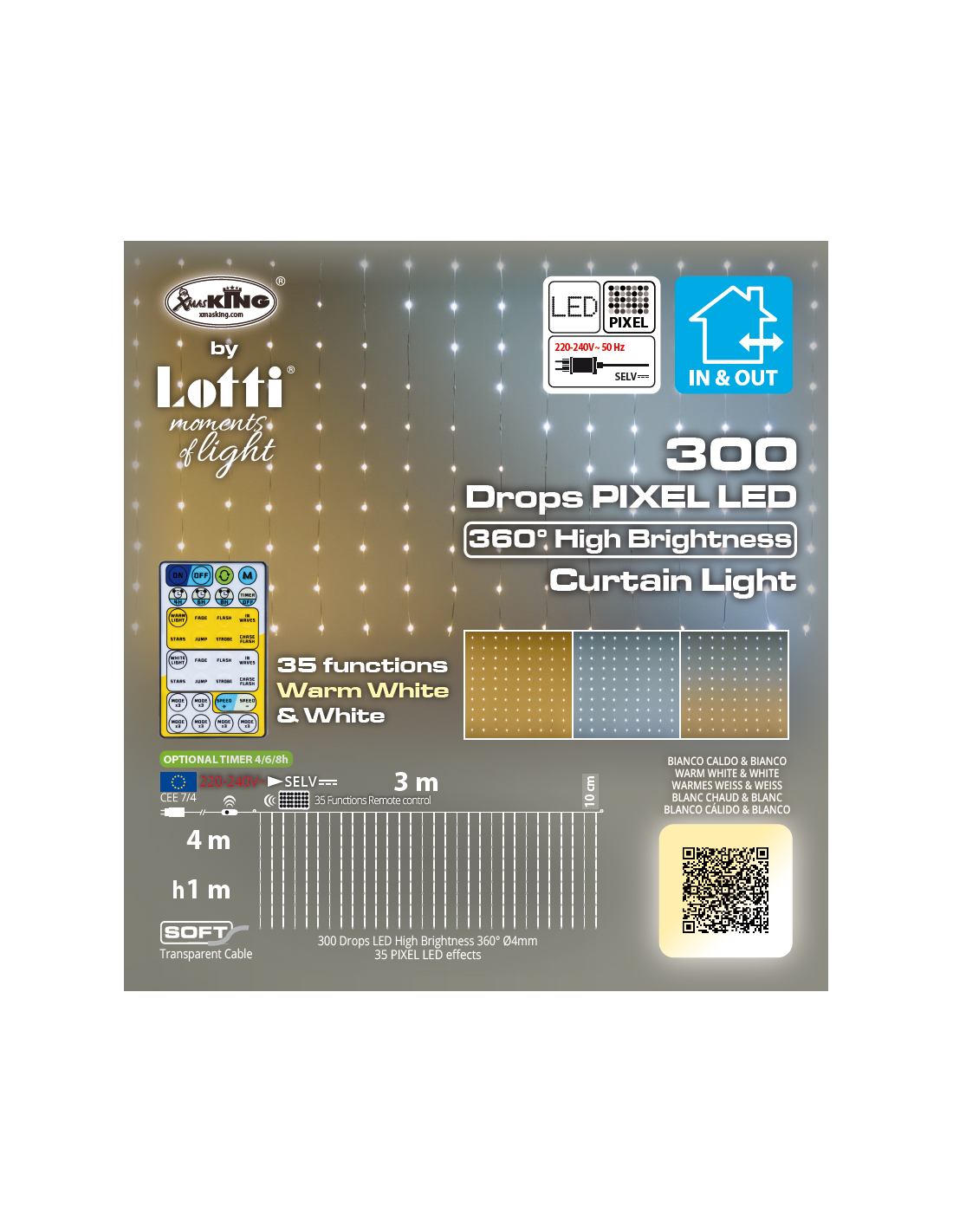 TENDA 300XH100CM 300 GOCCE DI LUCE PIXEL LED HB 360 BIANCO CALDO E ...