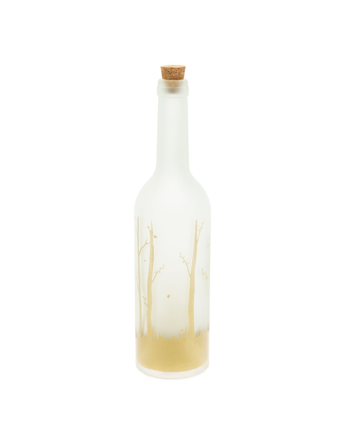 BOTTIGLIA MAGIC Ø7XH29CM MGR VETRO BIANCO DECORATO BOSCO ORO, ILLUM...