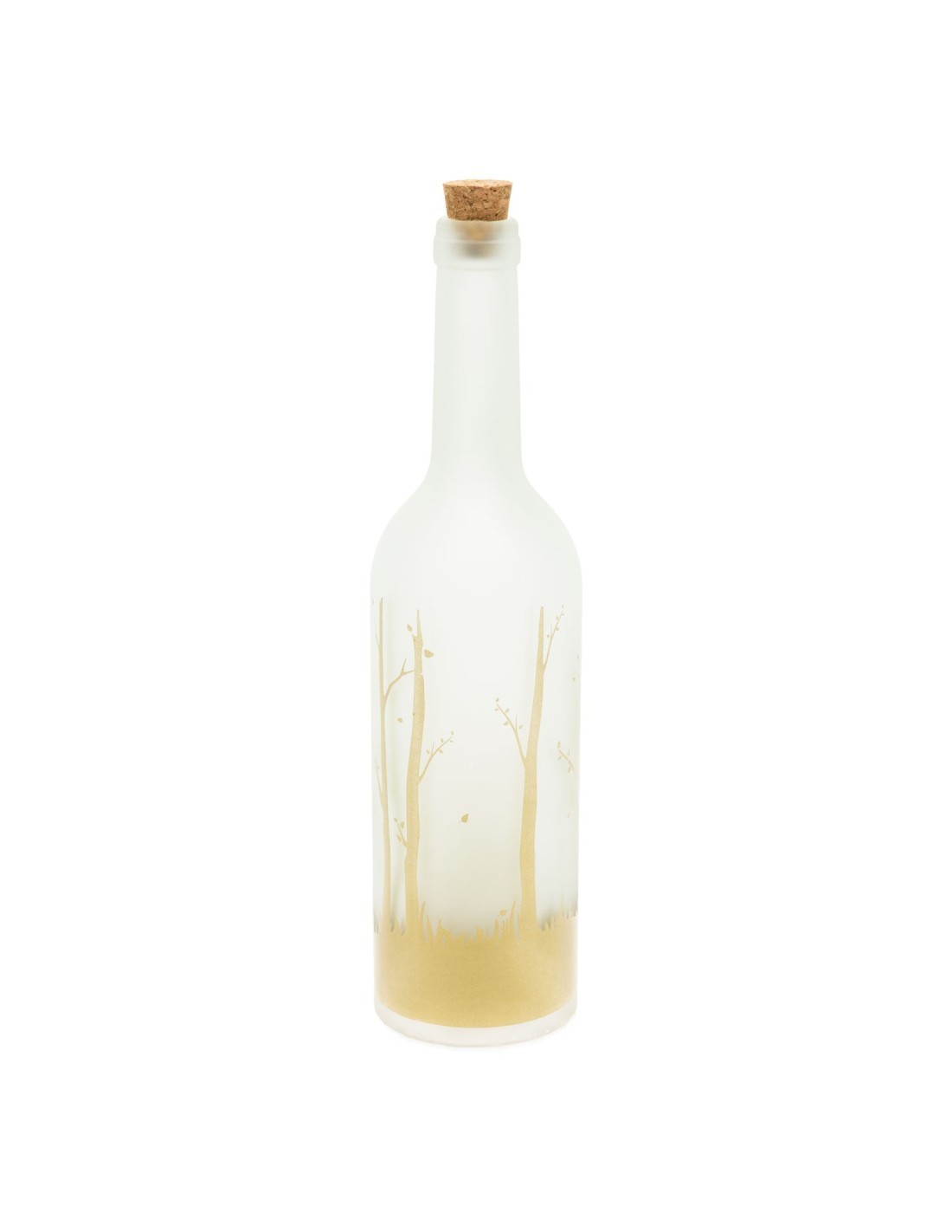 BOTTIGLIA MAGIC Ø7XH29CM MGR VETRO BIANCO DECORATO BOSCO ORO, ILLUM...