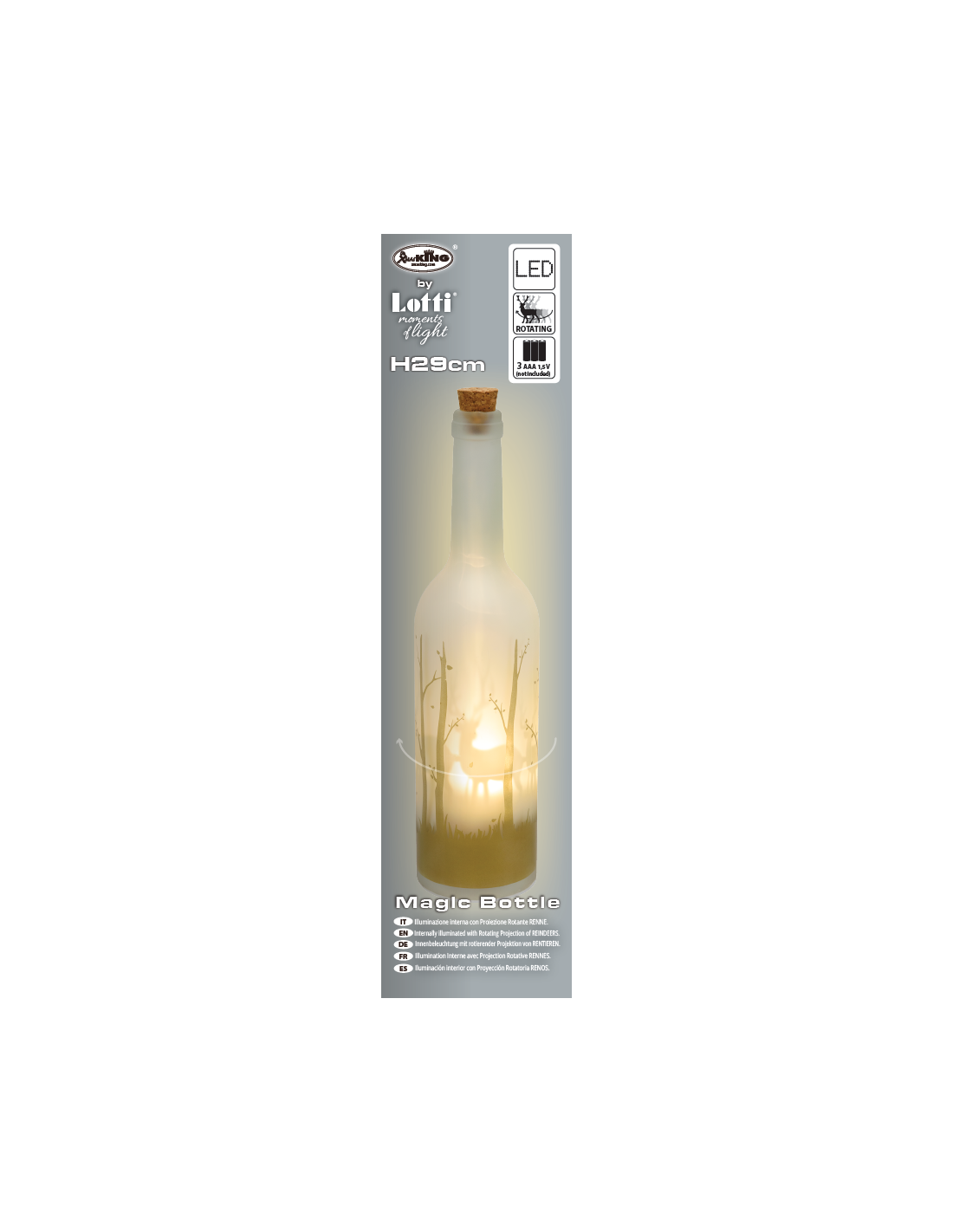 BOTTIGLIA MAGIC Ø7XH29CM MGR VETRO BIANCO DECORATO BOSCO ORO, ILLUM...
