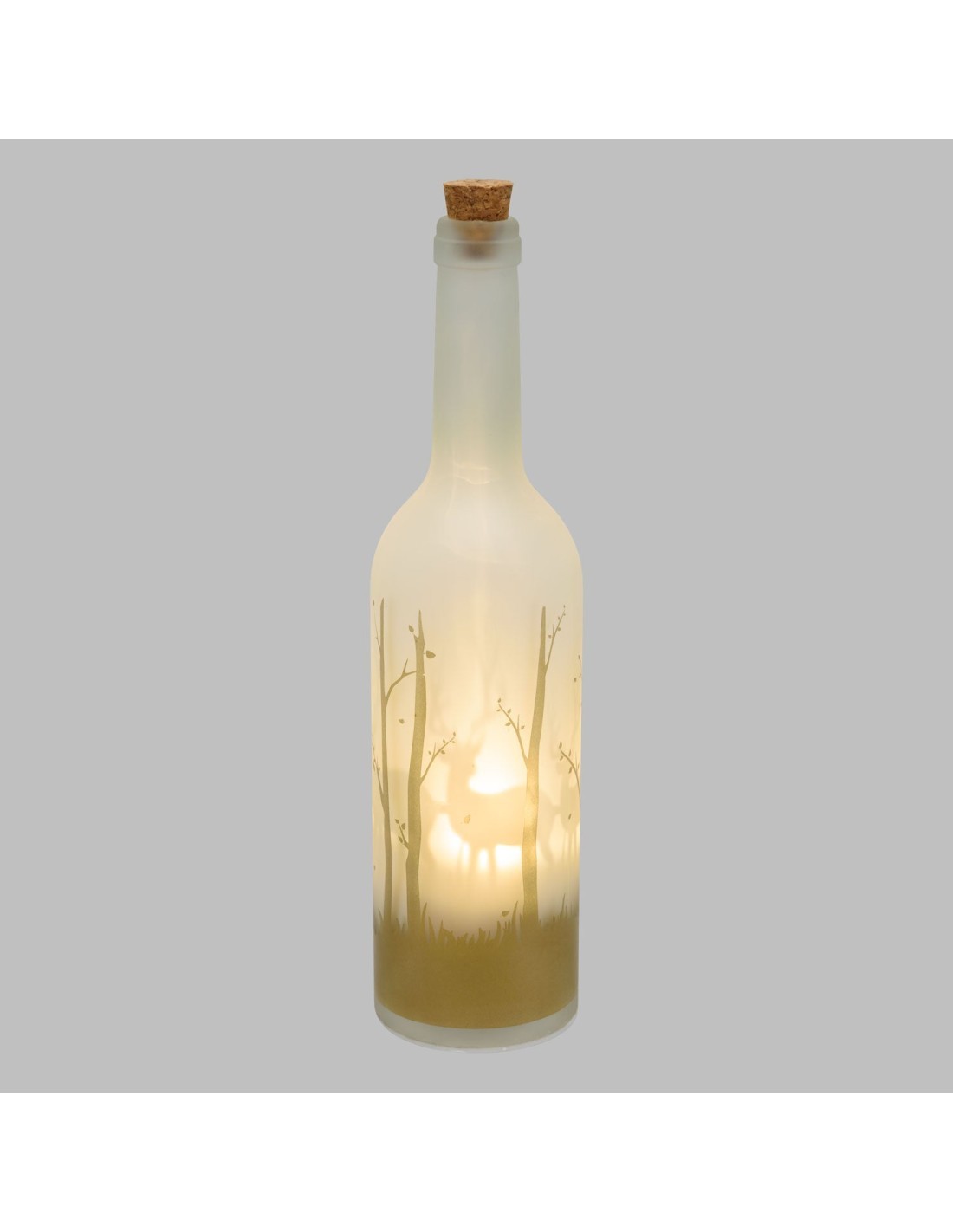 BOTTIGLIA MAGIC Ø7XH29CM MGR VETRO BIANCO DECORATO BOSCO ORO, ILLUM...