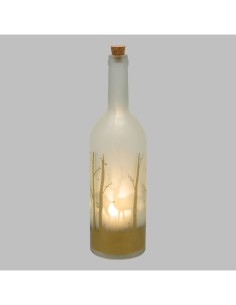BOTTIGLIA MAGIC Ø9XH34CM MGR VETRO BIANCO DECORATO BOSCO ORO, ILLUM...