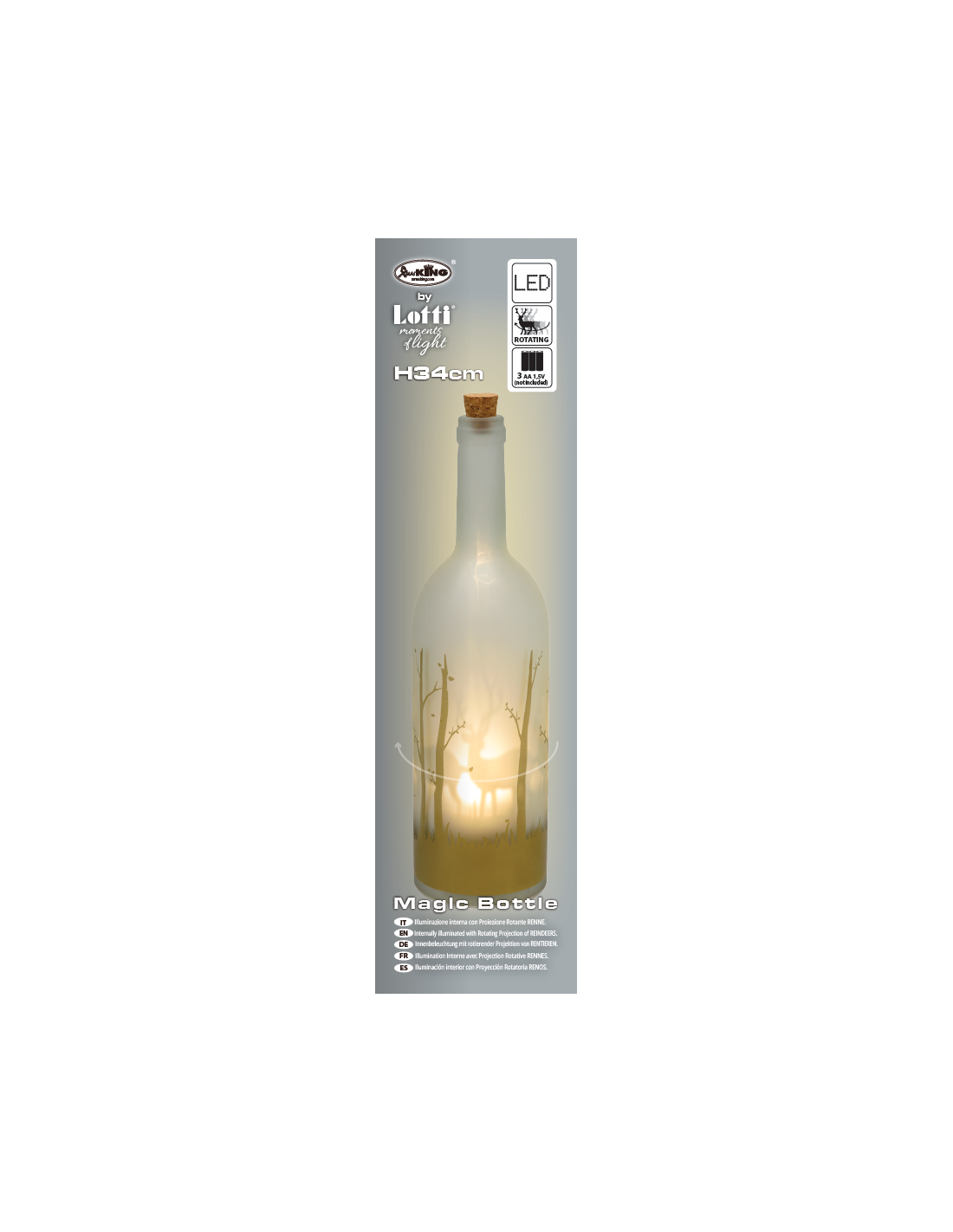 BOTTIGLIA MAGIC Ø9XH34CM MGR VETRO BIANCO DECORATO BOSCO ORO, ILLUM...