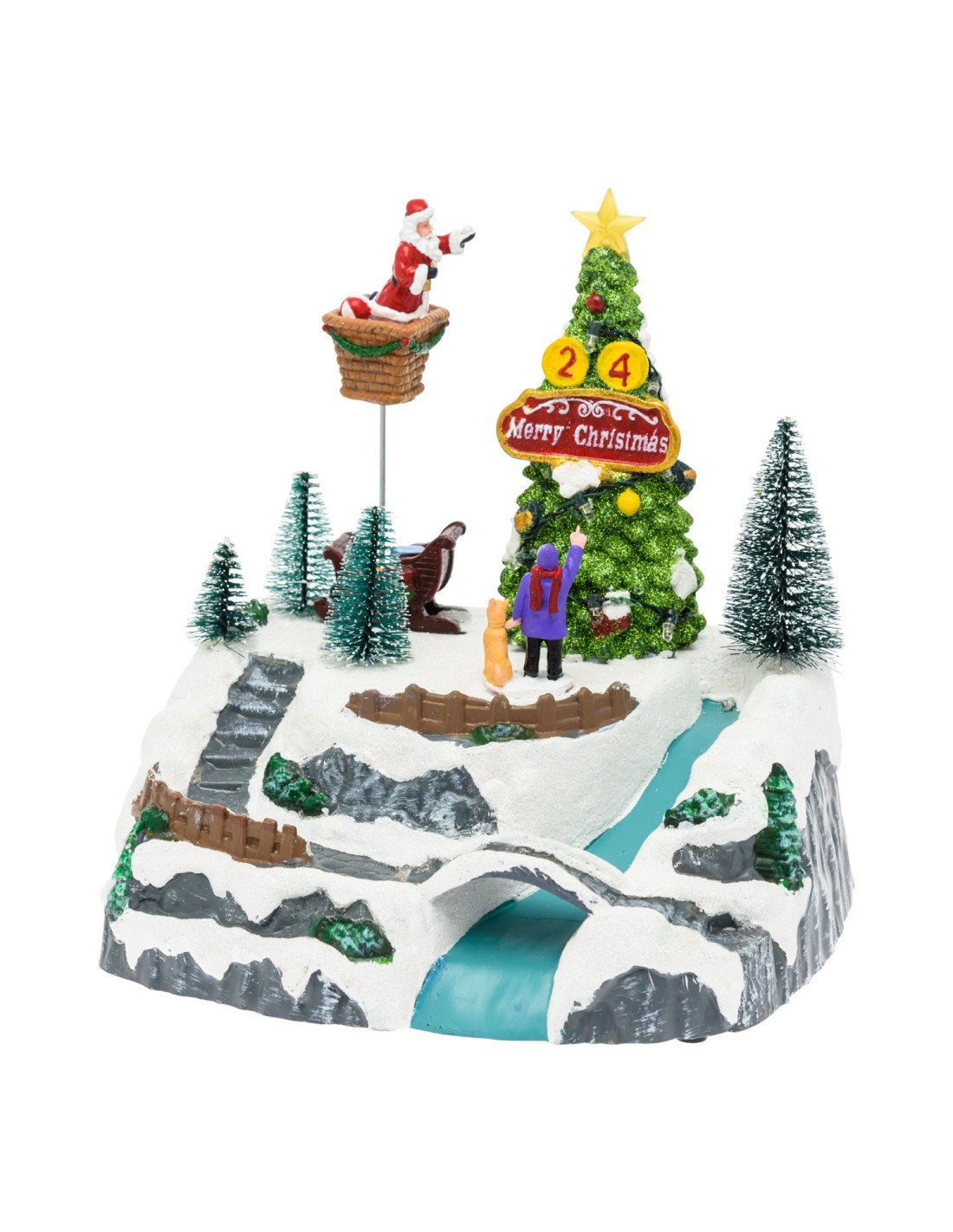 VILLAGGIO IH22CM ALBERO NATALE CON BABBO CHE LO DECORA IN MOVIMENTO...