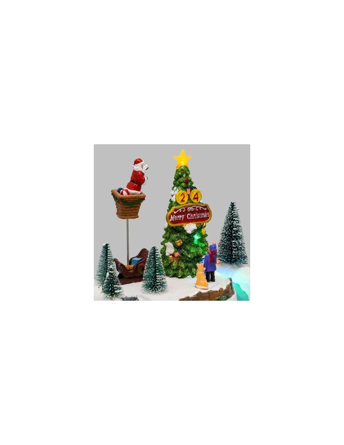 VILLAGGIO IH22CM ALBERO NATALE CON BABBO CHE LO DECORA IN MOVIMENTO...