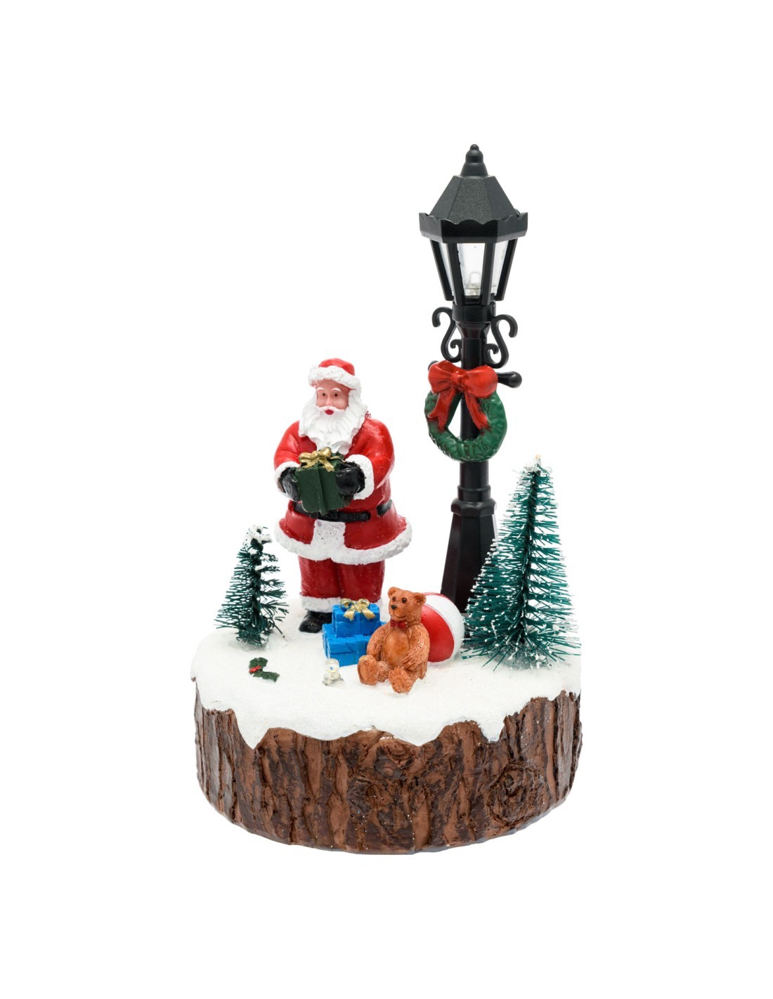 VILLAGGIO IN POLYRESINA BABBO CON LAMPIONE E ALBERI NATALE H15CM LE...