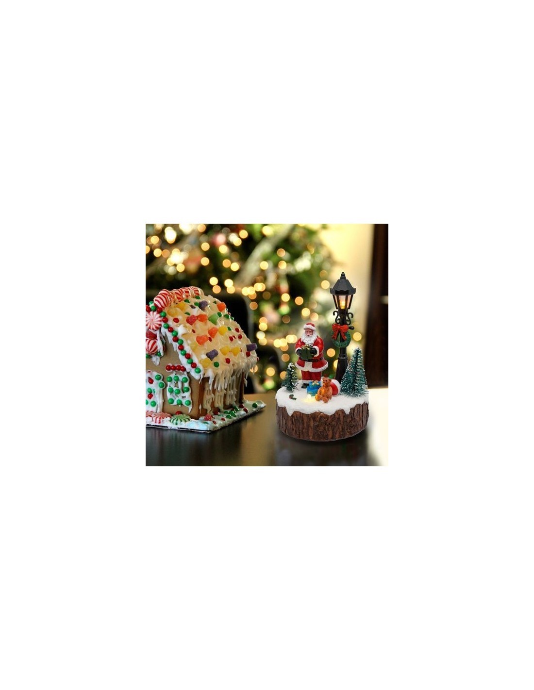 VILLAGGIO IN POLYRESINA BABBO CON LAMPIONE E ALBERI NATALE H15CM LE...