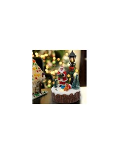 VILLAGGIO IN POLYRESINA BABBO CON LAMPIONE E ALBERI NATALE H15CM LE...