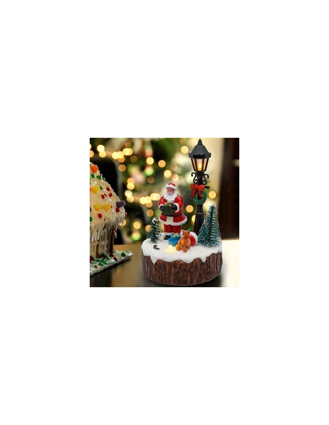 VILLAGGIO IN POLYRESINA BABBO CON LAMPIONE E ALBERI NATALE H15CM LE...