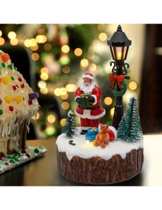 VILLAGGIO IN POLYRESINA BABBO CON LAMPIONE E ALBERI NATALE H15CM LE...