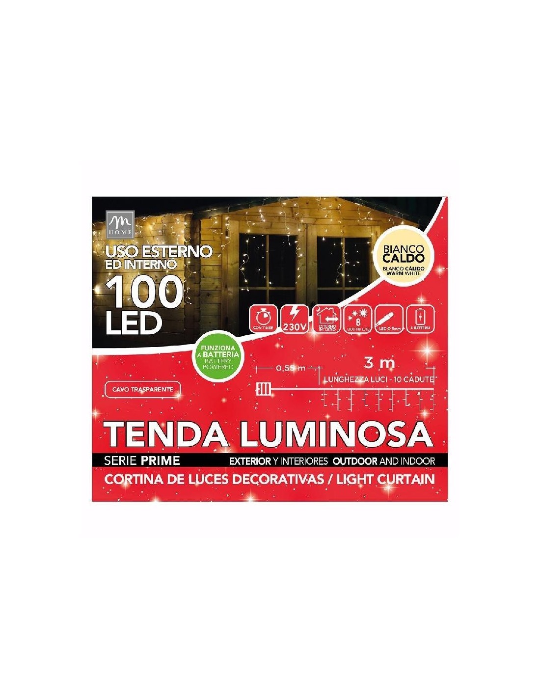 TENDA 100 LED BIANCO CALDO 3X0,9MT DA ESTERNO su TreG Ingrosso