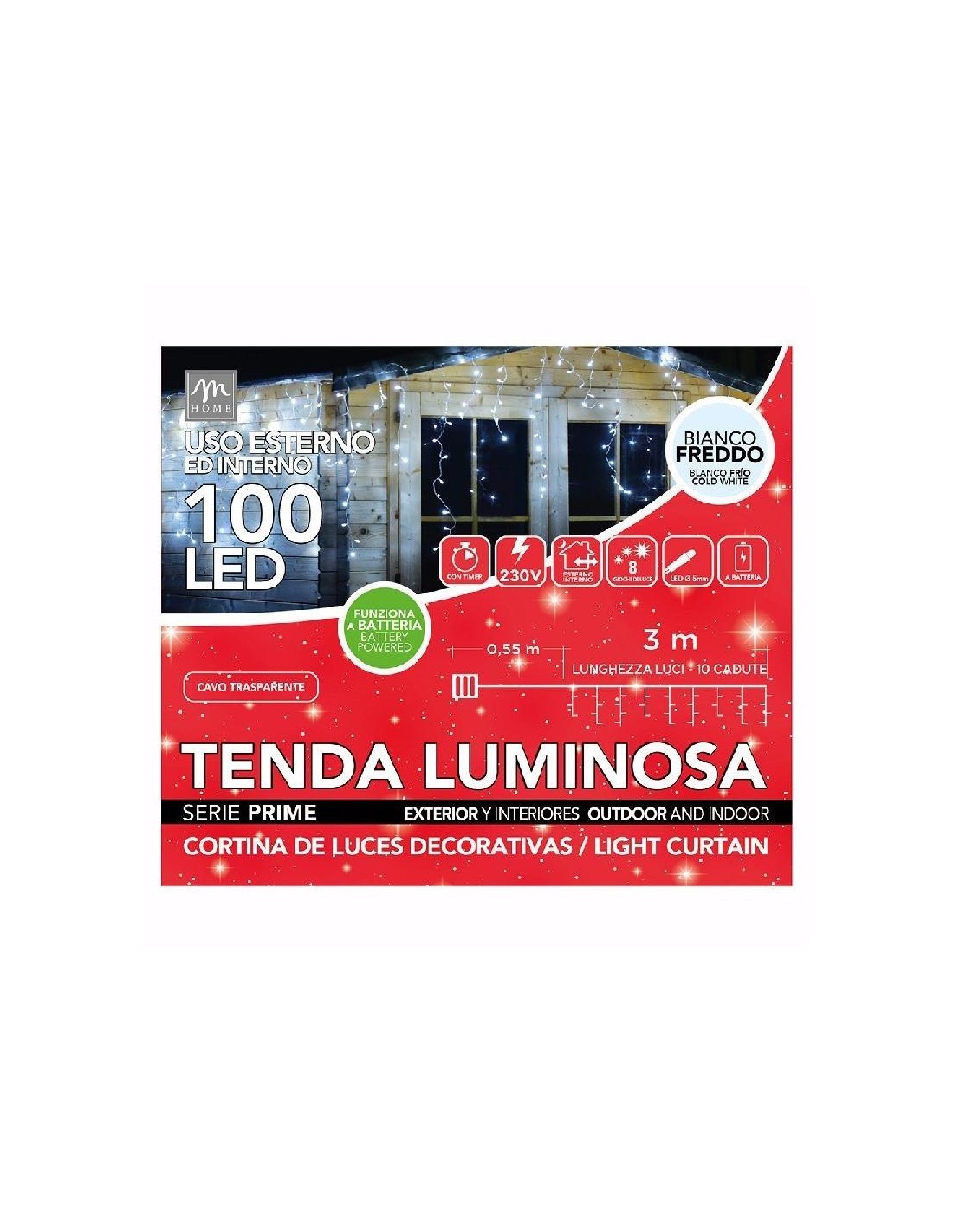 TENDA 100 LED COLORE BIANCO 3X0,9MT DA ESTERNO su TreG Ingrosso
