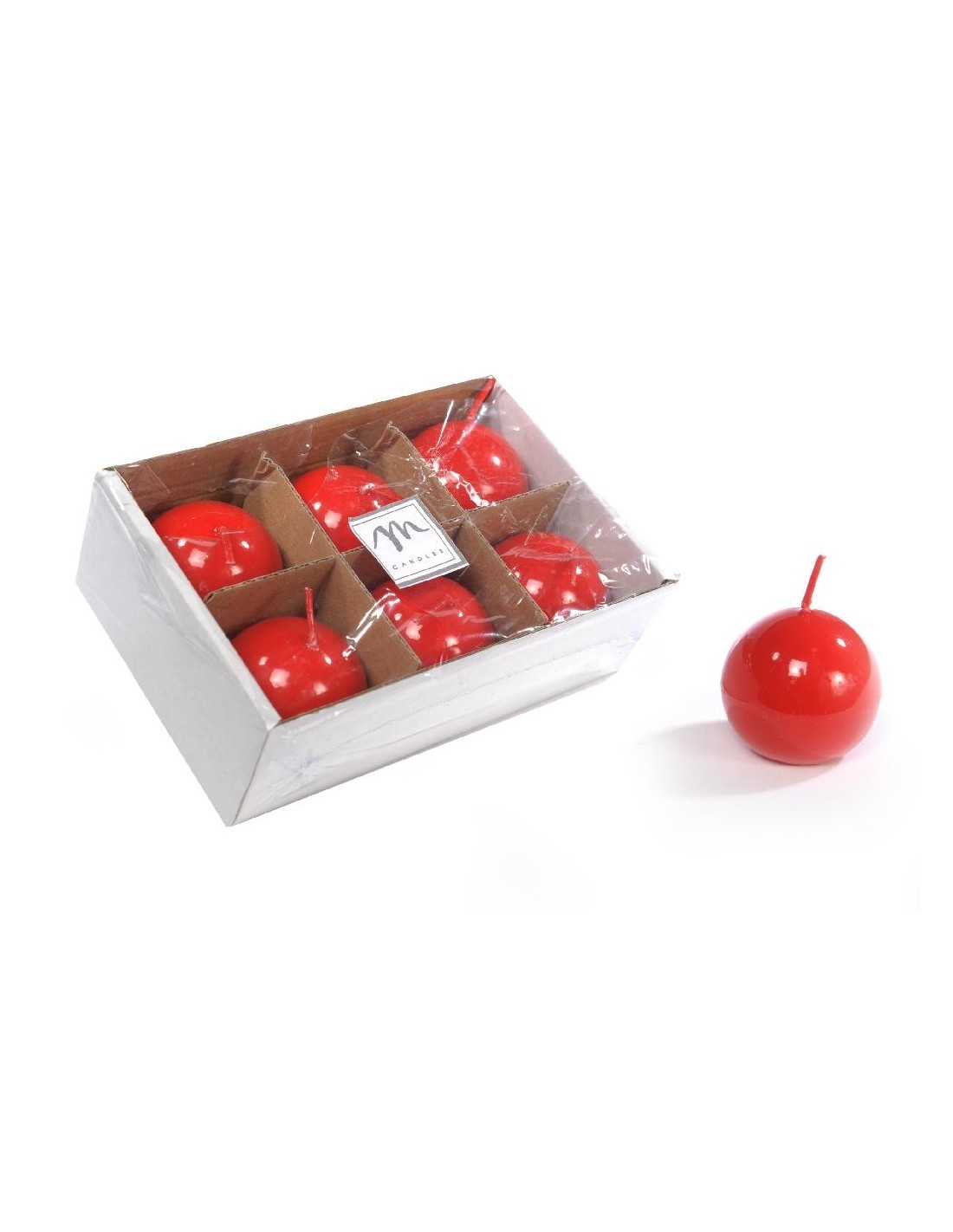 SET 6 CANDELE SFERA LUCIDE ROSSO D5CM su TreG Ingrosso