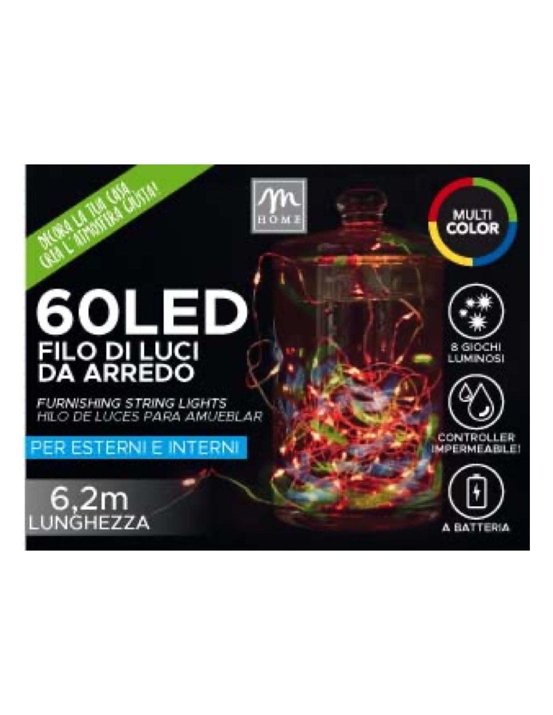 FILO 60 LED MULTICOLOR A BATTERIA DA ESTERNO 8 GIOCHI su TreG Ingrosso
