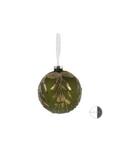 SFERA VETRO 12CM VERDE FOGLIE ORO su TreG Ingrosso