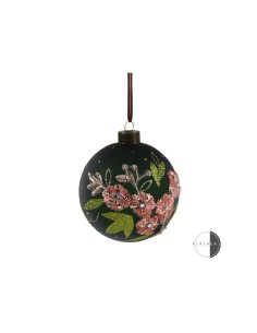 SFERA VETRO 8CM VERDE DECORO FIORI DI COTONE su TreG Ingrosso