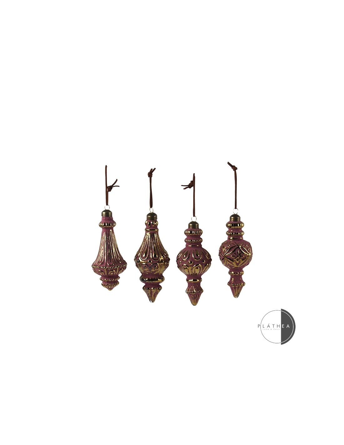 PENDENTE VETRO 14CM BURGUNDY/ORO ASSORTITO su TreG Ingrosso
