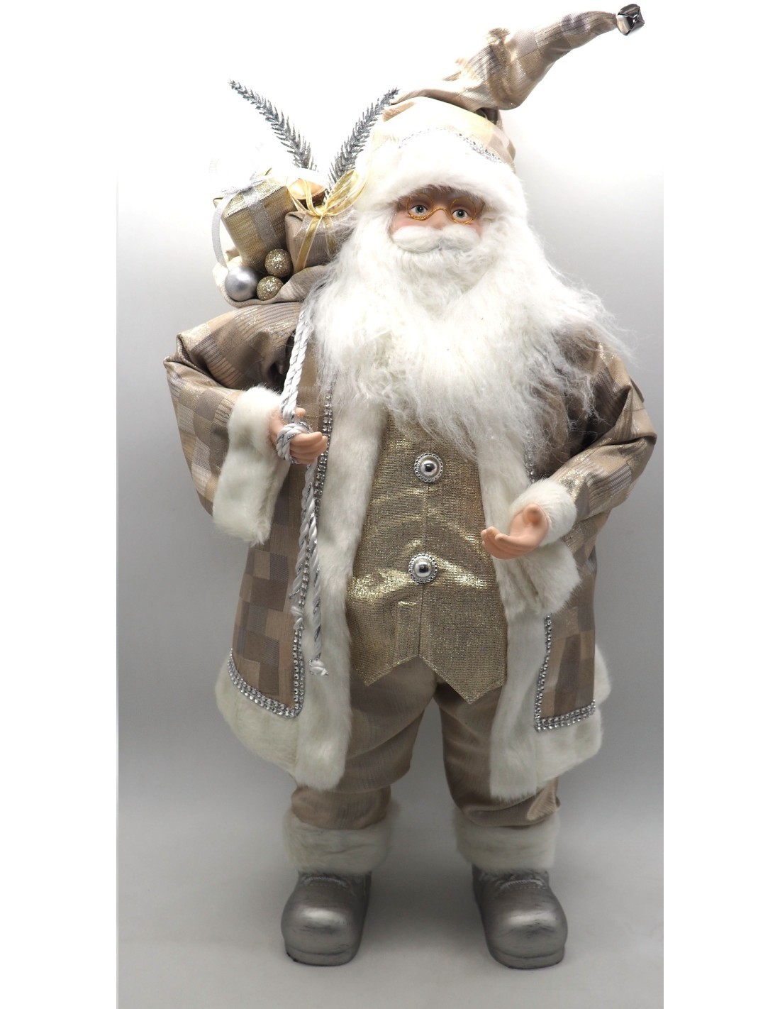 BABBO NATALE IN PIEDI H60CM VESTE RASO CHAMPAGNE su TreG Ingrosso