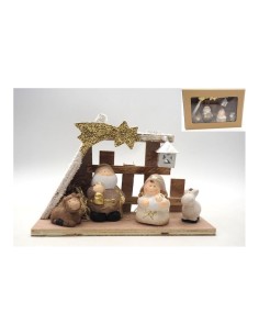 NATIVITA' CERAMICA 13X21X7,5CM IN CAPANNA LEGNO su TreG Ingrosso