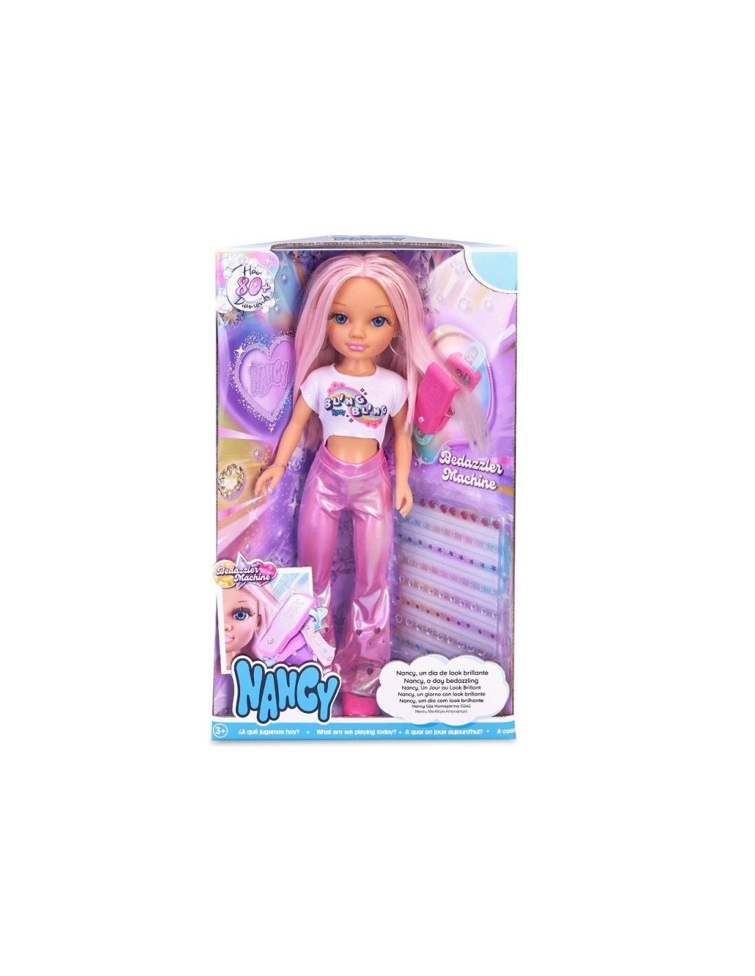 Nancy Look Brillante, Bambola Con Capelli Rosa, Accessori Per Decorare I Capelli, 80 Gemme Colorate, Bambine Dai 3 Anni, Famosa