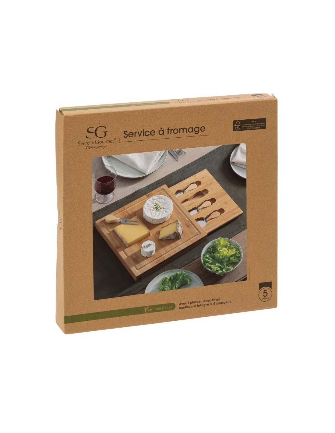 SET FORMAGGI 194186 4 COLTELLI CON VASSOIO BAMBOO