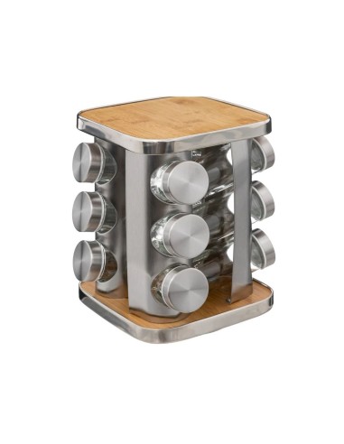 PORTASPEZIE 189583 12 POSTI ACCIAIO/BAMBOO 17X17X23CM