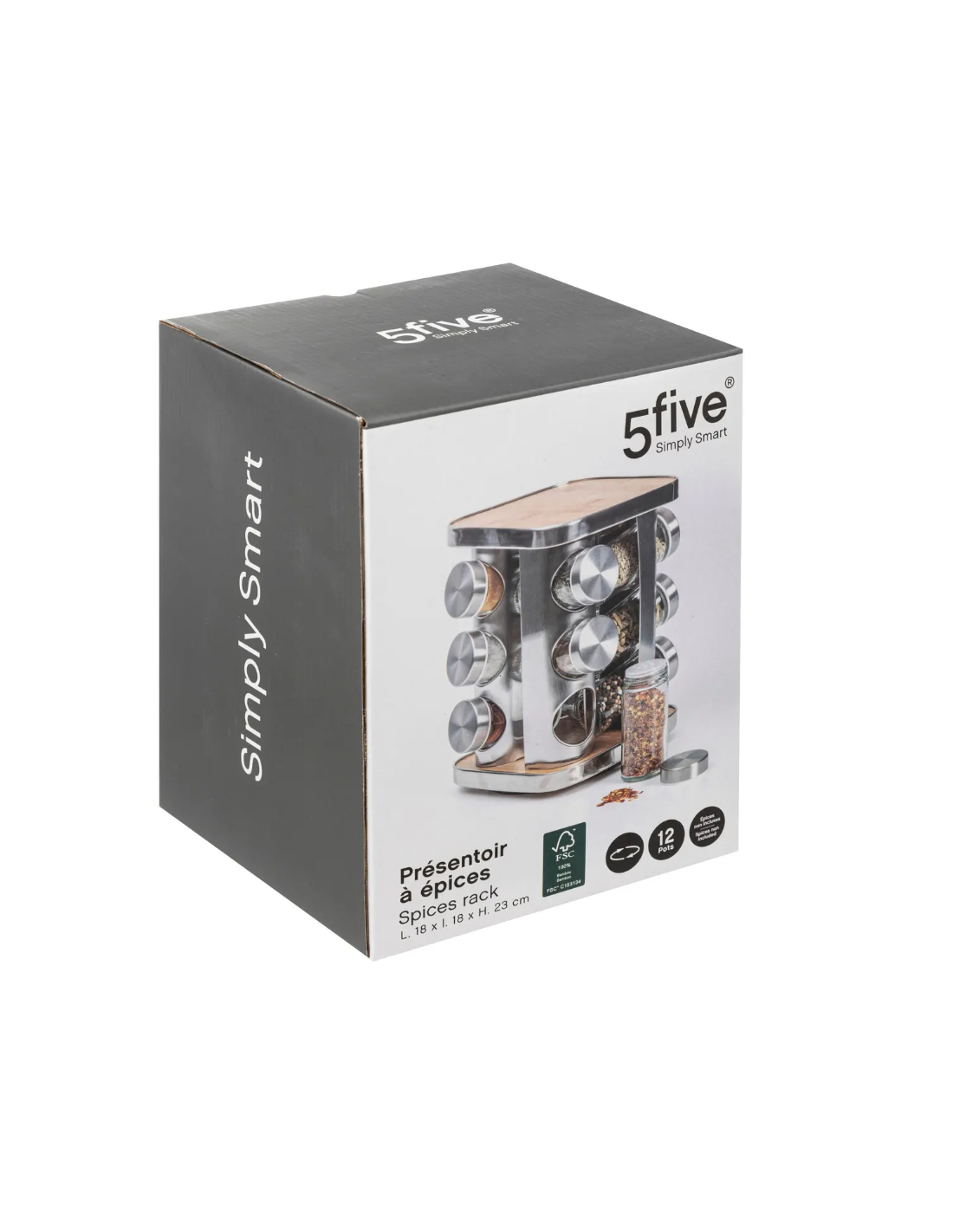 PORTASPEZIE 189583 12 POSTI ACCIAIO/BAMBOO 17X17X23CM