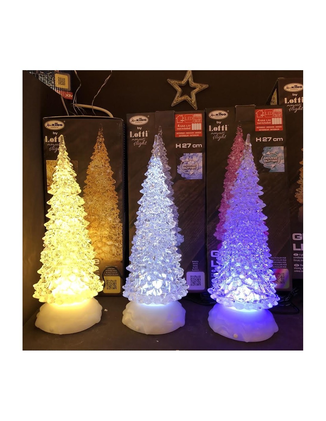 ALBERO NATALE GHIACCIO ACRILICO GLITTER LED ICE BIANCO CALDO / BIAN...