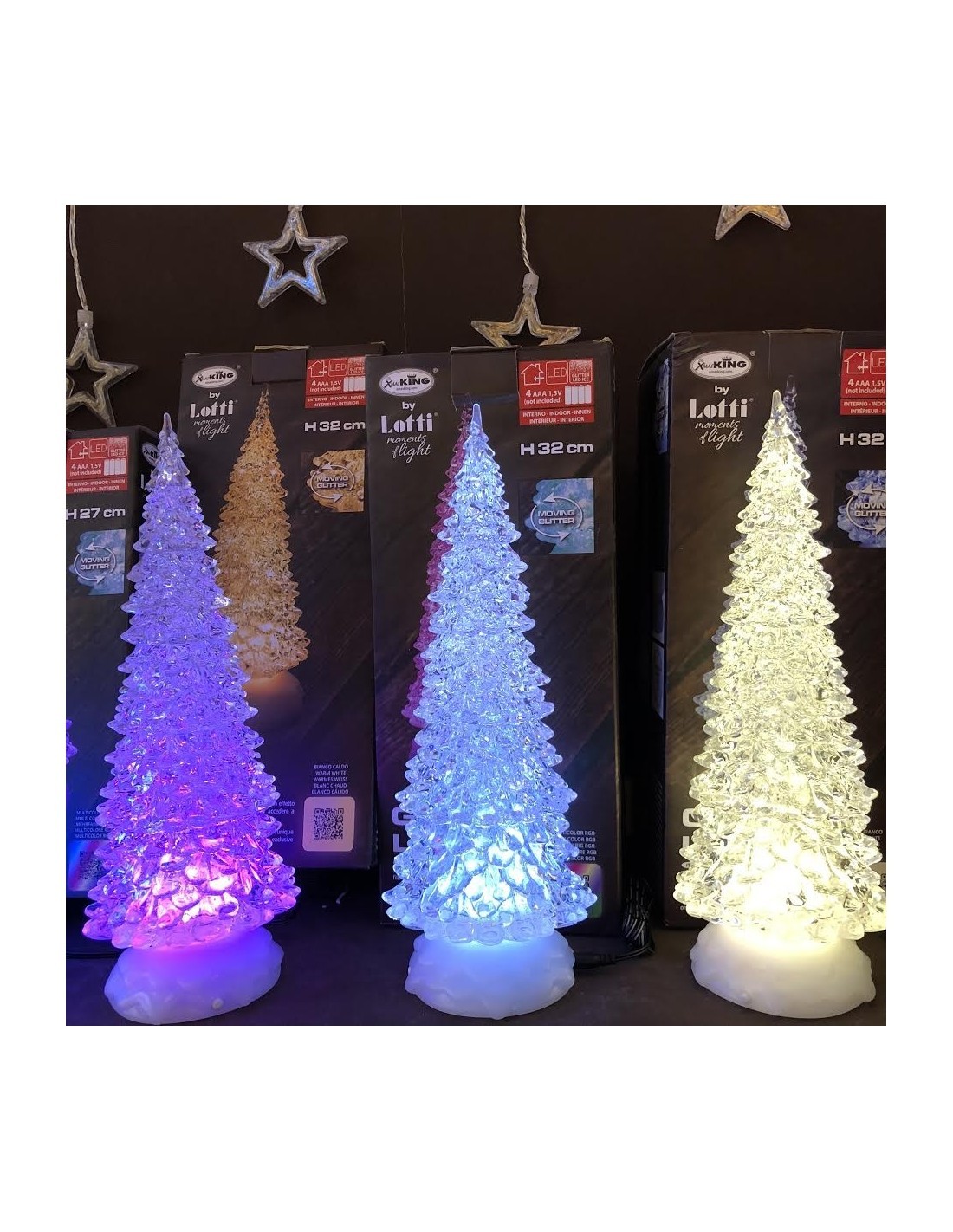 ALBERO NATALE GHIACCIO ACRILICO GLITTER LED ICE BIANCO CALDO/ BIANC...