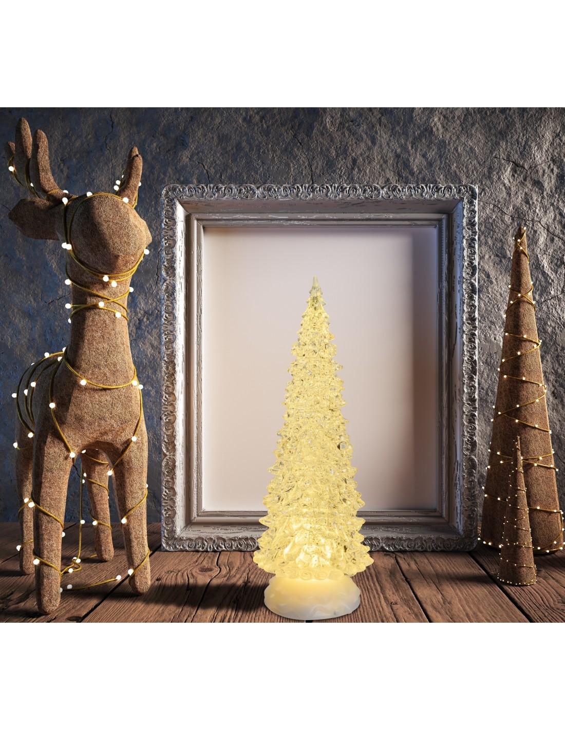 ALBERO NATALE GHIACCIO ACRILICO GLITTER LED ICE BIANCO CALDO/ BIANC...
