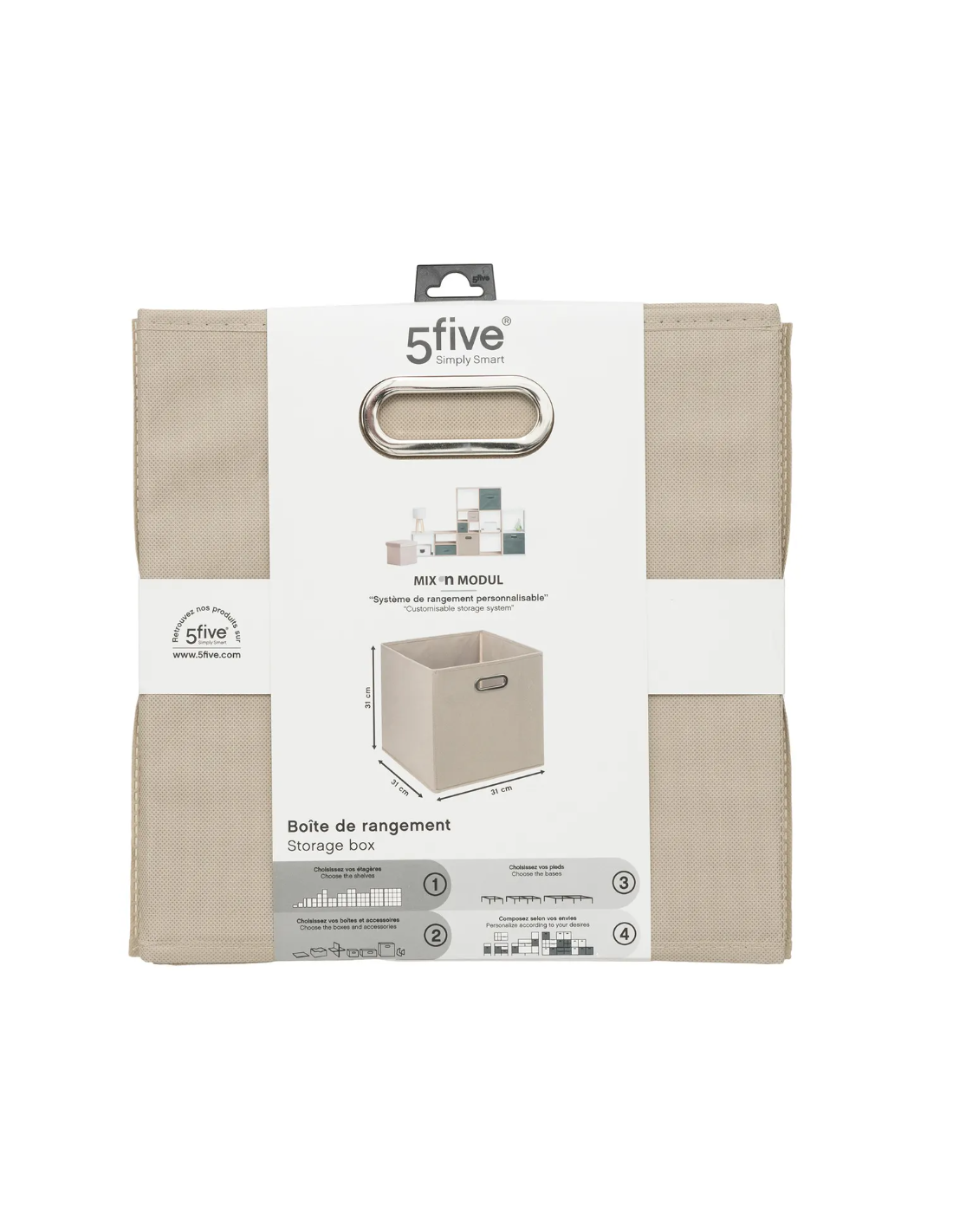 5 Five Caja Organizadora, contenitore in tessuto, colore grigio scuro, organizer per scaffali, 31x31 cm, salvaspazio