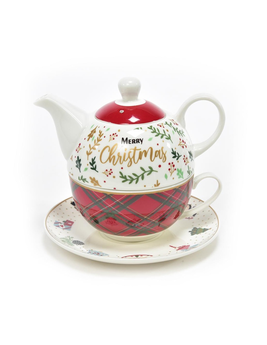 Set Teiera Tartano Rossa da 400ml in Scatola Regalo - La Magia di Natale a casa tua