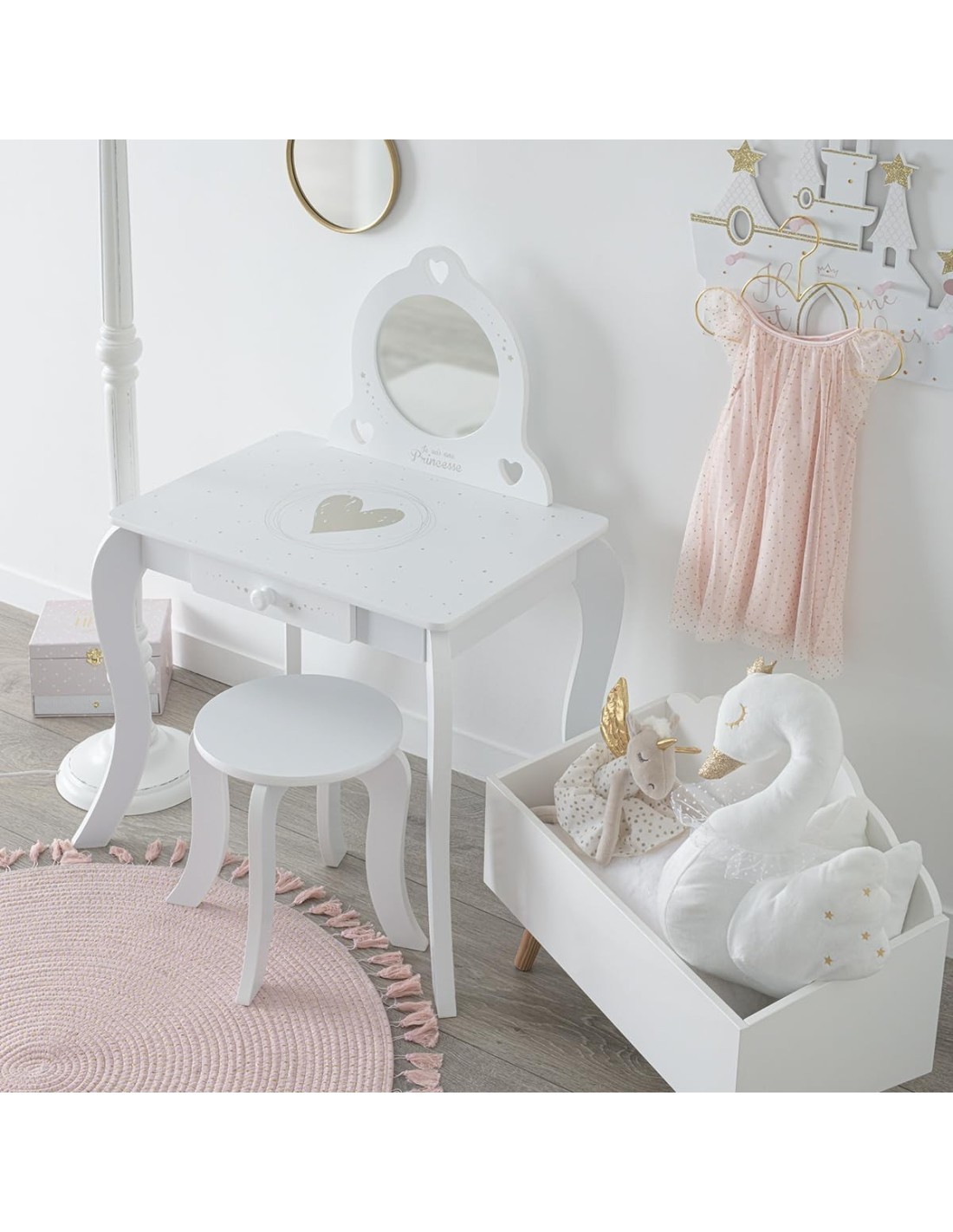 Atmosphera – Toeletta e sgabello per bambina con specchio e cassetto