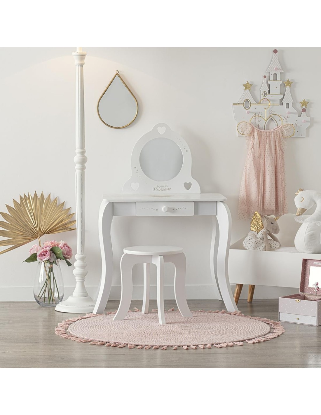 Atmosphera – Toeletta e sgabello per bambina con specchio e cassetto