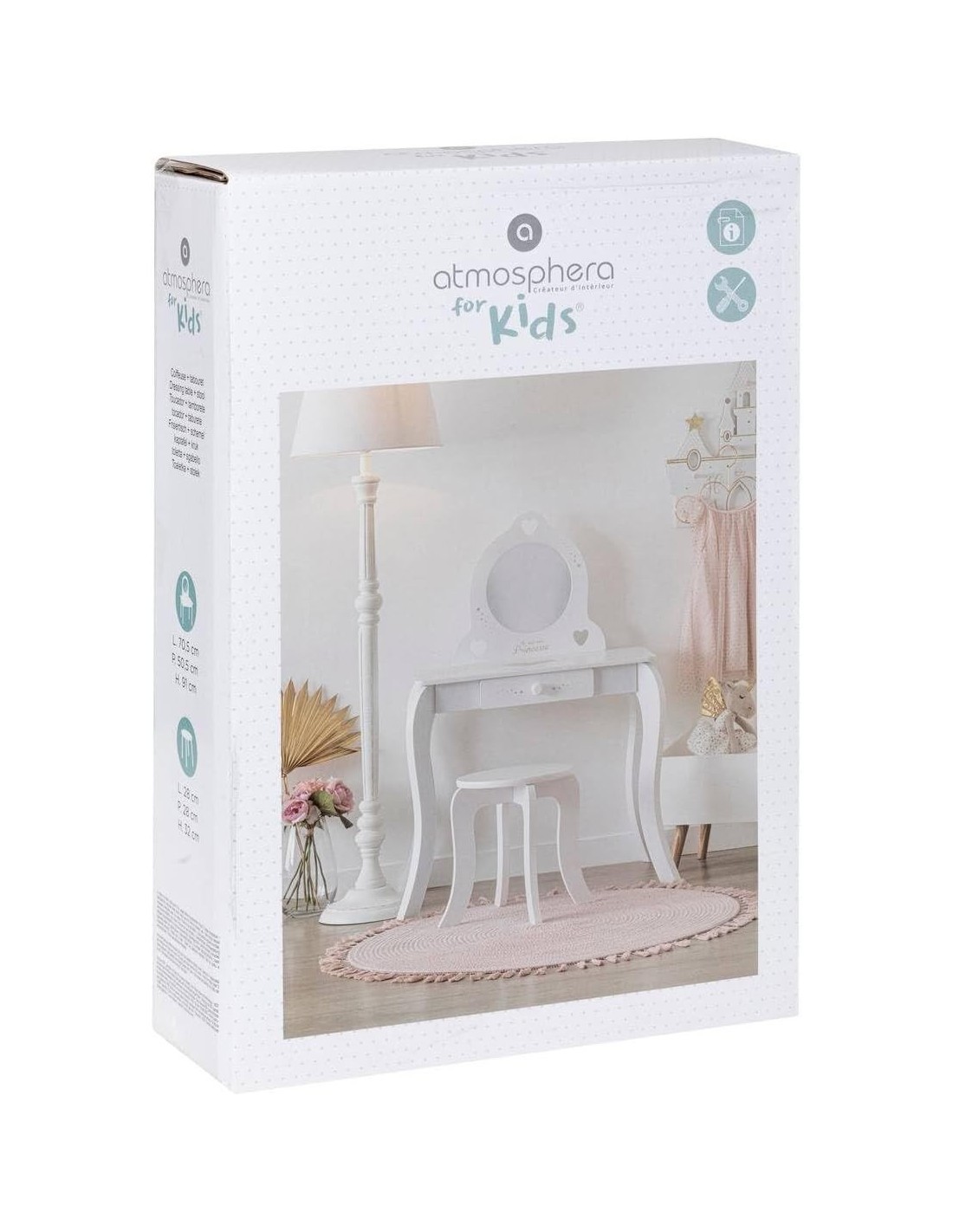 Atmosphera – Toeletta e sgabello per bambina con specchio e cassetto