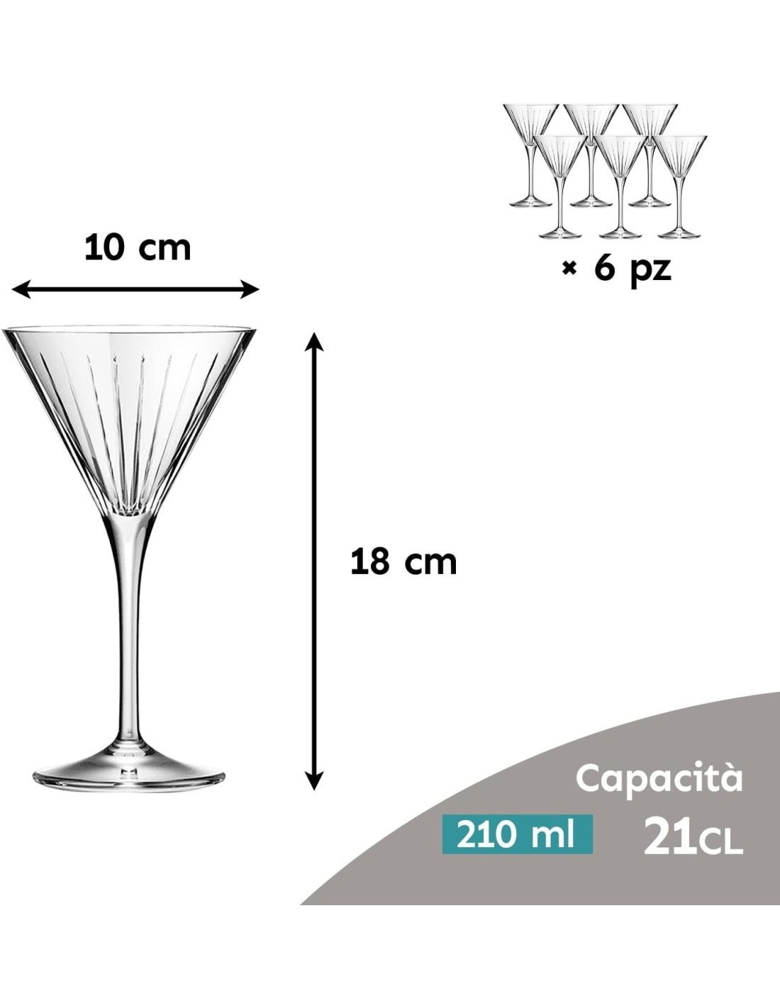 Set 6 Calici Martini 21cl RCR Timeless – Cristallo Luxion