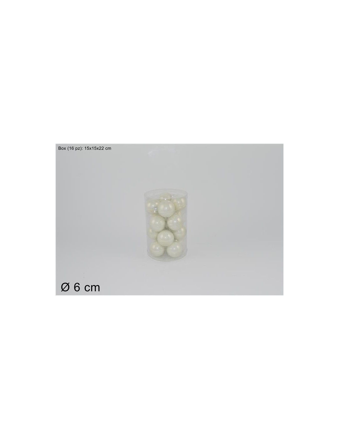 CONF 16 SFERE 59169 VETRO 6CM B.CO PERLA su TreG Ingrosso