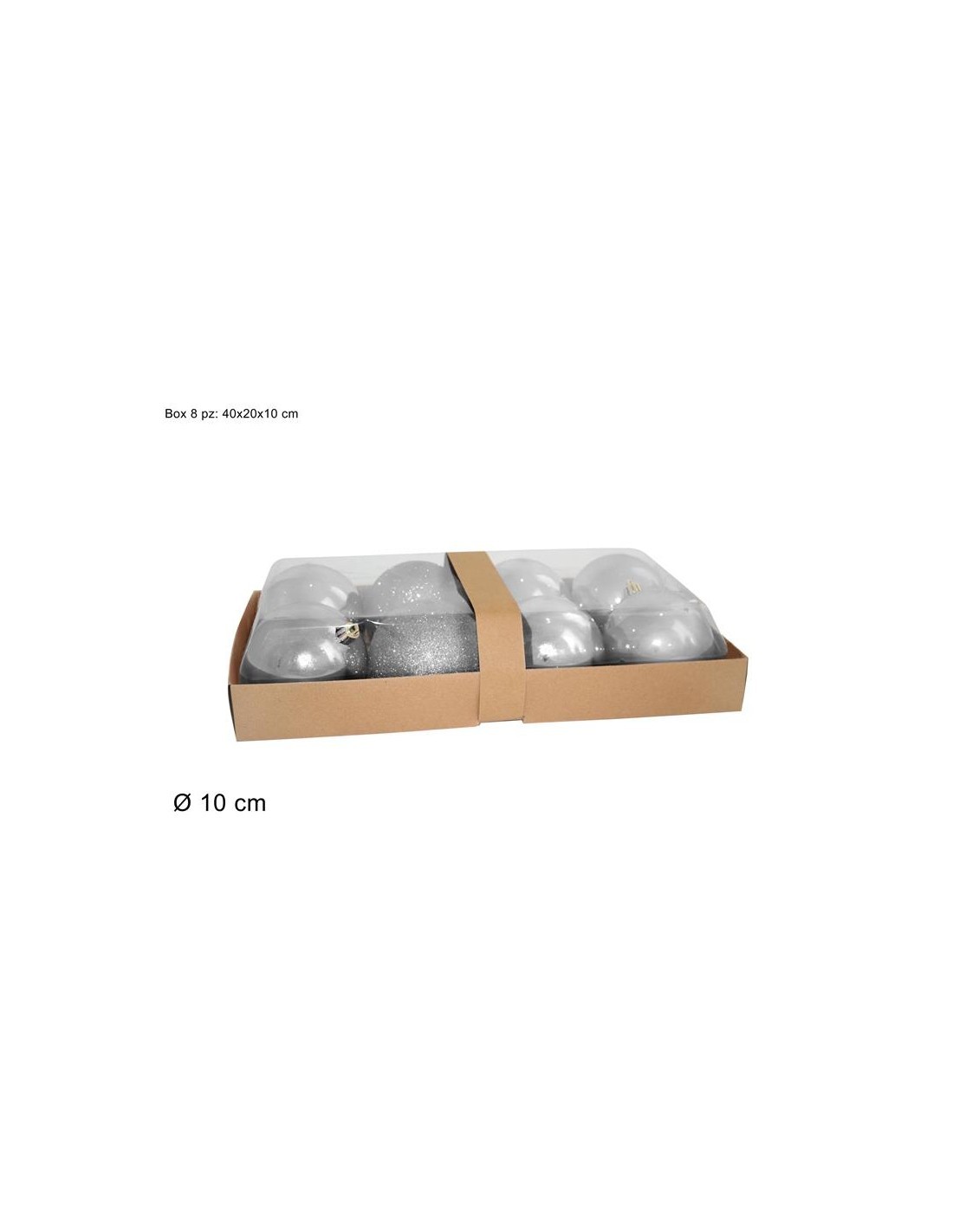 CONF 8 SFERE 10CM LUCIDO/OPACO SILVER 9A8E08/MS su TreG Ingrosso