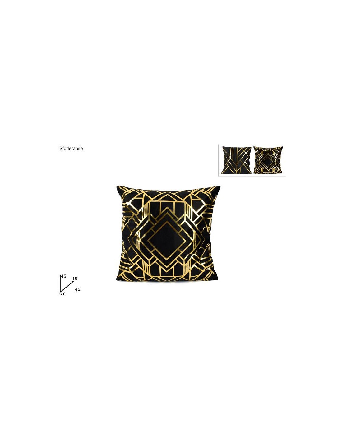 CUSCINO VELLUTO NERO/ORO 45X45CM (0264) su TreG Ingrosso