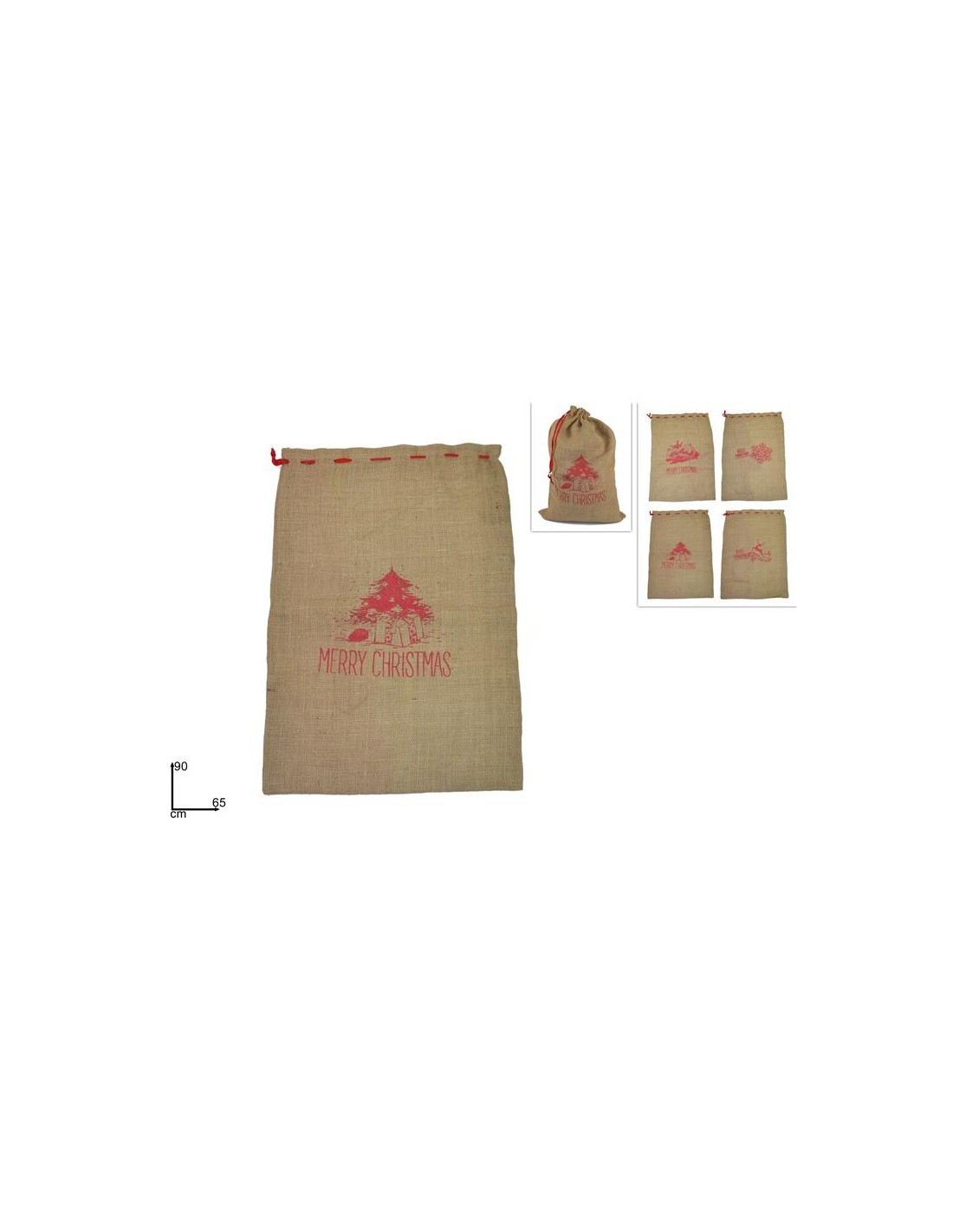 SACCO JUTA 90X65CM MERRY CHRISTMAS 4 ASS. ART. DJ-03 su TreG Ingrosso
