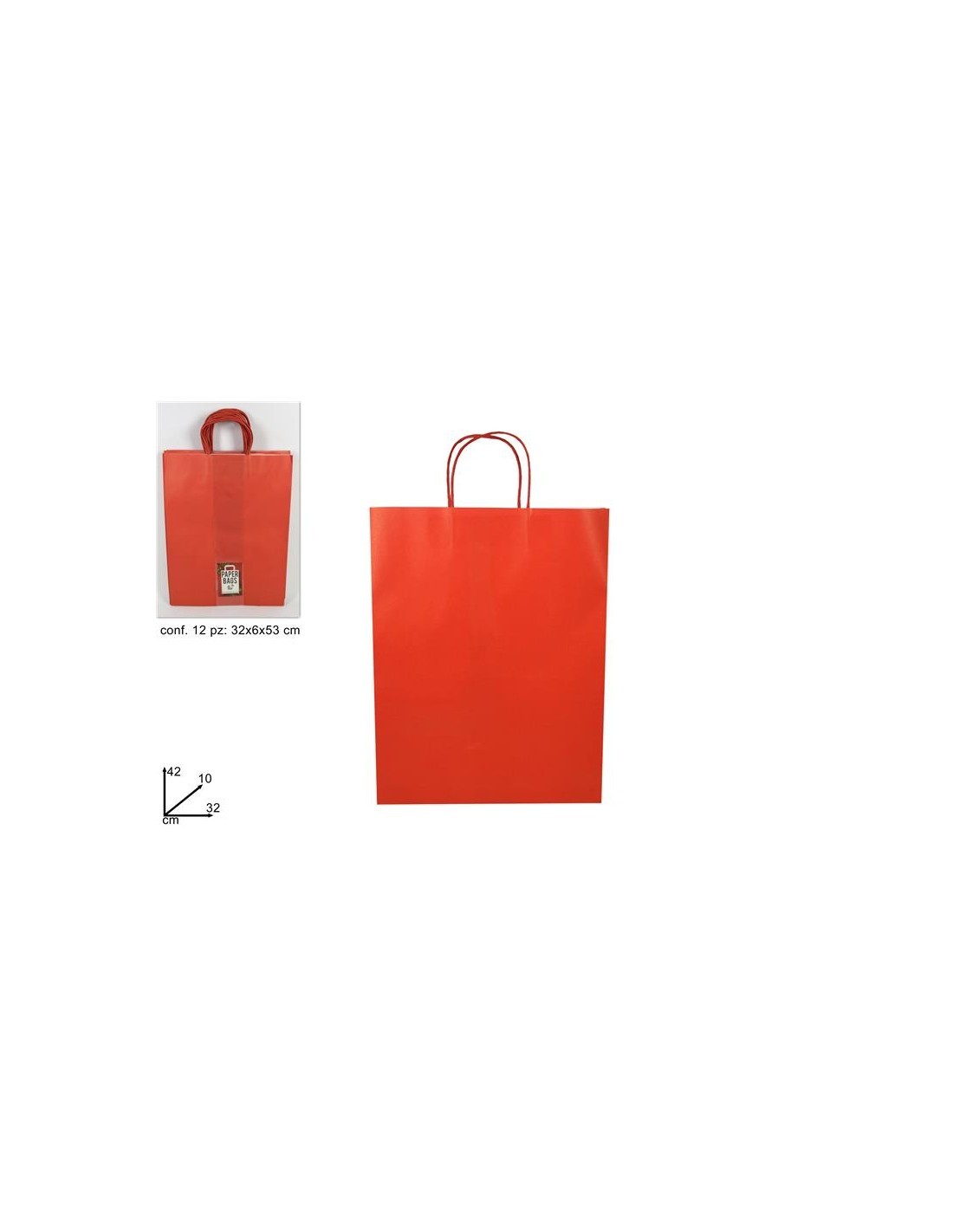 BUSTA REGALO CARTA ROSSA 42X10X32CM su TreG Ingrosso